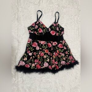 New 2x black lace floral embroidered dress boho festival flower lace short rave